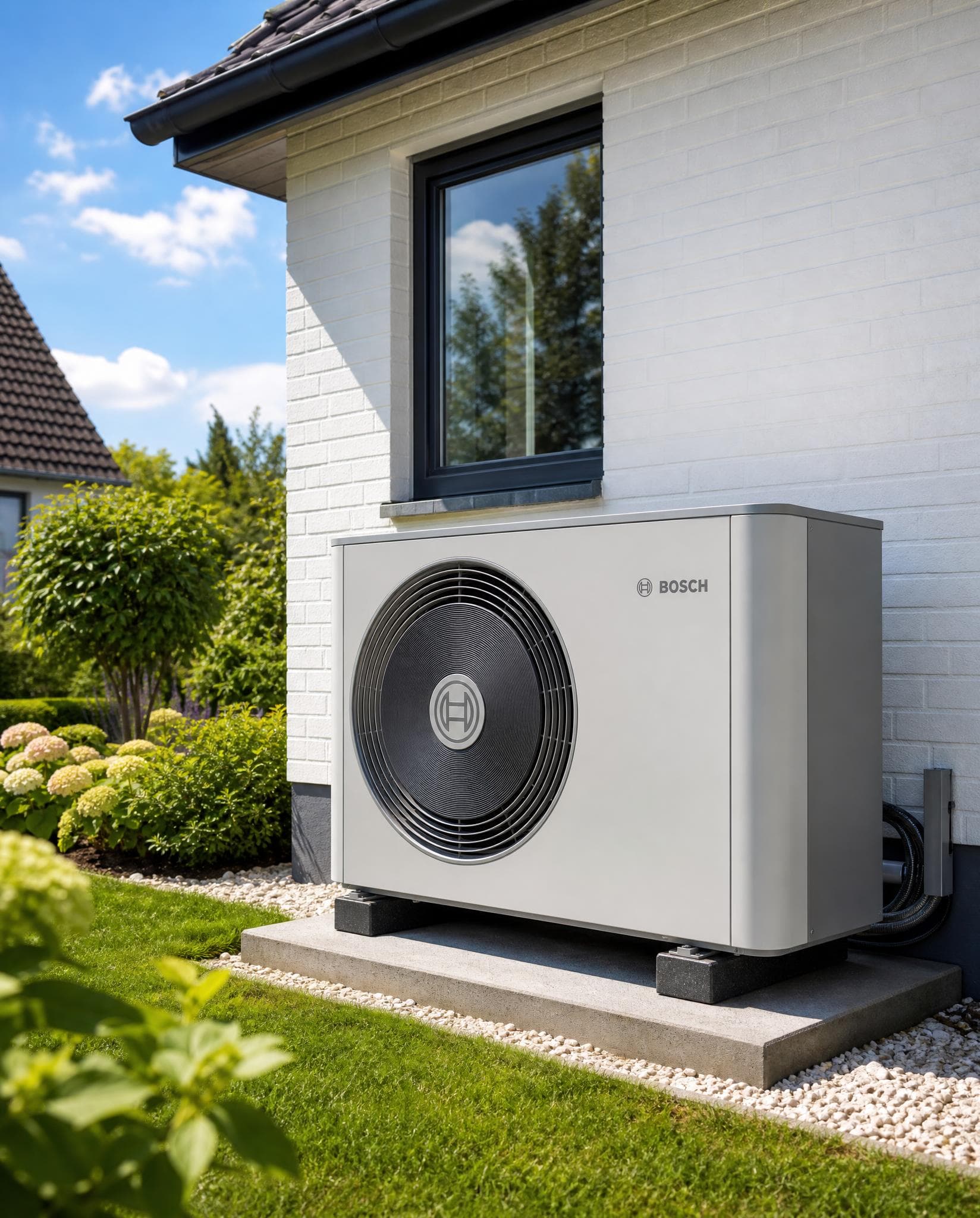 Bosch Wärmepumpe an einem Einfamilienhaus